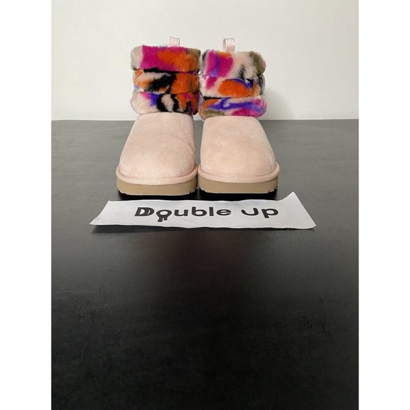 UGG Womens Fluff Mini Quilted Motlee Boots Size 6 Pink Tie Dye Rare - Picture 3 of 5
